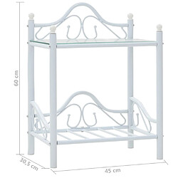 vidaXL Table de chevet Acier et verre trempé 45 x 30,5 x 60 cm Blanc pas cher