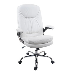 Decoshop26 Fauteuil chaise de bureau sur roulettes à ressort pivotant en synthétique blanc 04_0001844 