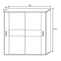 Pegane Armoire, placard garde-robe 2 portes coloris Blanc, graphite - Longueur 180 x Profondeur 55 x Hauteur 207,60 cm