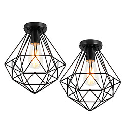 Stoex 2PCS Plafonnier Antique en Diamant 26CM Luminaire Plafonnier Moderne Lampe de Plafond Vintage E27 Pour Loft, Bureau, Intérieur Noir 