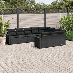 vidaXL Salon de jardin 10 pcs avec coussins noir résine tressée 