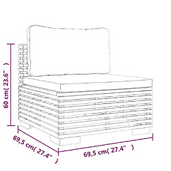 vidaXL Canapé central de jardin coussins Gris foncé Bois teck massif pas cher