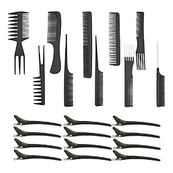 Professionnel 10 Pcs Salon Barber Coupe De Cheveux Coiffure Barber Peignes Set + 12 Pcs Cheveux Styling Clips Noir Ensemble de peigne de salon