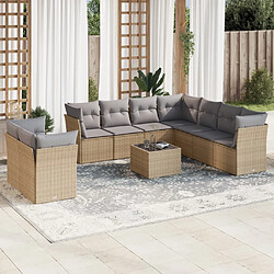 vidaXL Salon de jardin avec coussins 10 pcs beige résine tressée