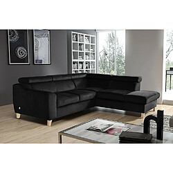 VENESETTI Canapé d'angle en velours luxe 5 places, ASHLEY, noir, angle droit (vu de face) 