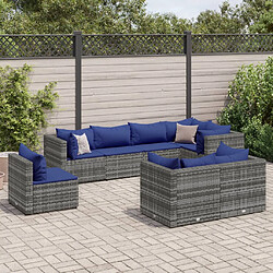 vidaXL Salon de jardin 8 pcs avec coussins Gris Résine tressée