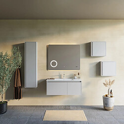 Kiamami Valentina ARMOIRE DE TOILETTE MURALE 100CM GRISE AVEC MIROIR À LED ET HORLOGE | MONACO pas cher