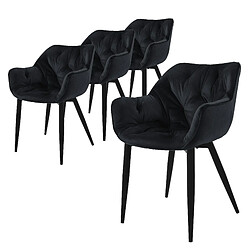 ML-Design Lot de 4 chaises de salle à manger assise noir en velours pieds métallique noir 