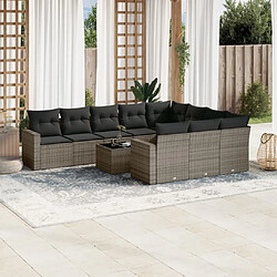 vidaXL Salon de jardin 11 pcs avec coussins gris résine tressée 