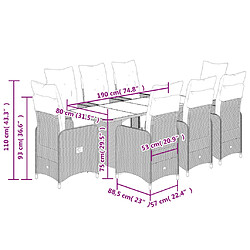 vidaXL Ensemble de bistro de jardin 9 pcs coussins marron poly rotin pas cher