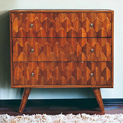 Artisan Furniture Coffre en bois massif noyer avec 3 tiroirs et sculpture ananas, chambre