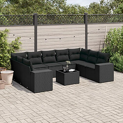 Maison Chic Salon de jardin 10 pcs avec coussins, Ensemble Tables et chaises d'extérieur noir résine tressée -GKD891596