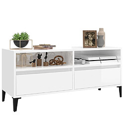 Acheter Maison Chic Meuble TV scandinave - Banc TV pour salon blanc brillant 100x34,5x44,5 cm bois d'ingénierie -MN71864