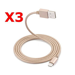 Little Boutik X3 Cable Metal Nylon Renforce Chargeur USB Couleur Or pour IPhone Longueur 2m Tréssé Compatible IPhone 5s 6 6S 7 8 X Xr X3 Litt