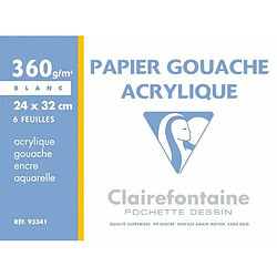 Clairefontaine Papier gouache acrylique 360g format 24x32cm pochette de 6 feuilles 