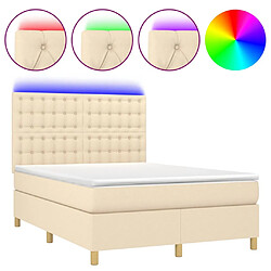 vidaXL Sommier à lattes de lit et matelas et LED Crème 140x200cm Tissu