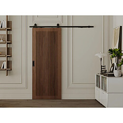 Vente-Unique Porte coulissante avec système en applique en MDF et bois naturel foncé - H205 x L63 cm - SANDORA