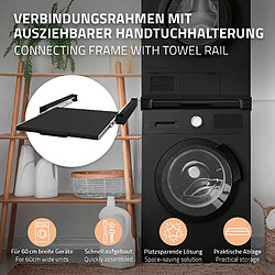 ML-Design Kit de Superposition Universel avec Plateau Coulissant, Acier, 60x60 cm, Noir, Cadre de Liaison pour Lave-linge/Sèche-linge, Cadre Intermédiaire Extensible, Étagère Amovible Machine à Laver