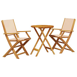 vidaXL Ensemble de bistro 3 pcs beige tissu et bois massif