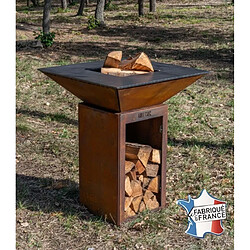 GRILL CHIC Braséro barbecue Le Cévenol 74x74x90 cm avec range-bois en acier corten