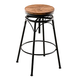 Avis Decoshop26 Lot de 2 tabourets de bar style industriel contemporain hauteur réglable en métal noir et assise en bois clair 10_0004019