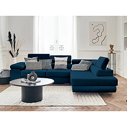 Bestmobilier Pablo - canapé d'angle droit - 5 places - convertible avec coffre et têtières réglables - en velours Pablo - canapé d'angle droit - 5 places - convertible avec coffre et têtières réglables - en velours - Bleu nuit