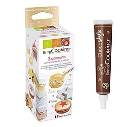 Scrapcooking 3 colorants alimentaires de surface doré, argenté, cuivré + 1 Stylo chocolat 