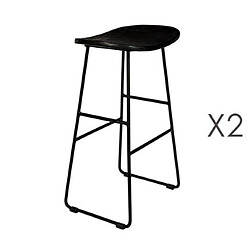 Mes Lot de 2 tabourets de bar en teck noir et acier - STOOL