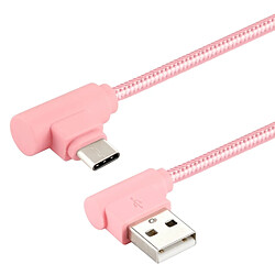 Wewoo Câble rose pour Samsung Galaxy S8 et S8 + / LG G6 / Huawei P10 P10 Plus / Xiaomi Mi6 & Max 2 autres Smartphones de charge double coude en nylon / USB-C / Type-C de 25cm vers USB