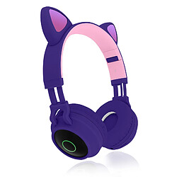 Avizar Casque Bluetooth Design Oreilles Chat Animation lumineuse 12h - Violet Lavande