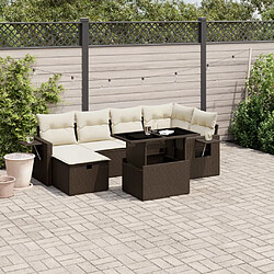 vidaXL Salon de jardin avec coussins 7 pcs marron résine tressée 