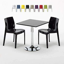 Grand Soleil Table Noir et 2 Chaises Colorées Polypro