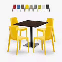 Grand Soleil Ensemble 1 Table Horeca 90x90cm et 4 Chaises Empilables Restaurant Bar Cuisine Jasper - Jaune 