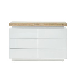 Avis Vente-Unique Commode HALO II - 6 tiroirs - MDF laqué - Avec LEDs - Coloris : Blanc et Chêne