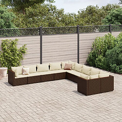 vidaXL Salon de jardin 10 pcs avec coussins marron résine tressée 