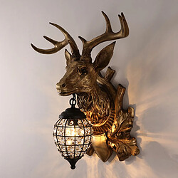 Universal Lampe de chevet Lucky Deer Head de 30 cm, 220V E14 Résine Country, Lampe d'allée de salon de bar personnalisée, pas de source lumineuse.(Or) 