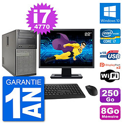 PC Tour Dell 7020 Ecran 22" Intel i7-4770 RAM 8Go Disque 250Go Windows 10 Wifi · Occasion 