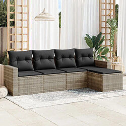 vidaXL Salon de jardin 5 pcs avec coussins gris clair résine tressée 