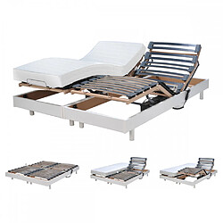 Le Quai Des Affaires Ensemble 2 sommiers relaxation électrique FLEXPUR 80x200 + 2 matelas mémoire de forme / Blanc 