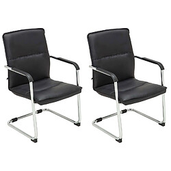 Decoshop26 Lot de 2 fauteuils de bureau chaises visiteur avec accoudoirs en PVC noir et métal chromé 10_0001886 