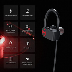 Casque Bluetooth Écouteurs sans fil Bluetooth 5.1 Casque de course IPX7 Écouteurs étanches avec 10 heures de lecture HiFi Stéréo Casques antibruit pour entraînement Gym