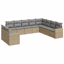 vidaXL Salon de jardin avec coussins 10 pcs beige résine tressée