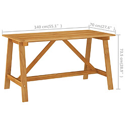 vidaXL Table à manger de jardin 140x70x73,5 cm Bois d'acacia massif pas cher