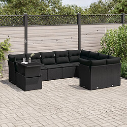 vidaXL Salon de jardin 10 pcs avec coussins noir résine tressée 