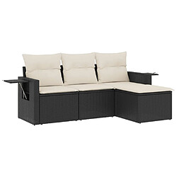 vidaXL Salon de jardin 4 pcs avec coussins noir résine tressée