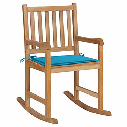 Maison Chic Chaise à bascule avec coussin | Fauteuil à bascule Rocking chair bleu Bois de teck solide -GKD76540