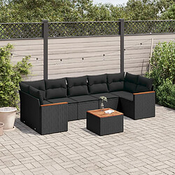 vidaXL Salon de jardin 8 pcs avec coussins noir résine tressée 