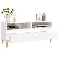 Maison Chic Meuble TV scandinave - Banc TV pour salon blanc brillant 100x34,5x44,5 cm bois d'ingénierie -MN56488 pas cher