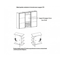 Inside 75 Armoire de rangement coulissante MARITA verre blanc partie centrale TV L 300 H 216 cm