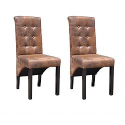 Decoshop26 Lot de 2 chaises de salle à manger cuisine élégant et intemporel synthétique marron vintage CDS020709 